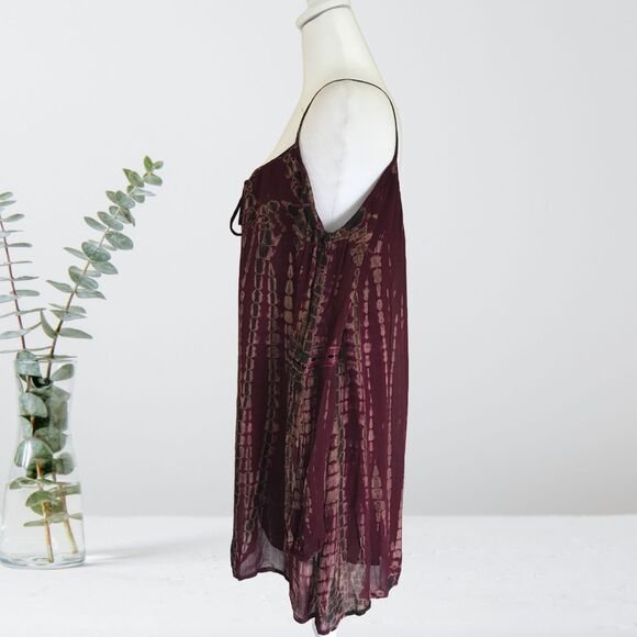 Patrons of Peace Blouse Dress. Wine and Brown Tie-Dye Pattern Long Sleeves Small - Picture 4 of 9